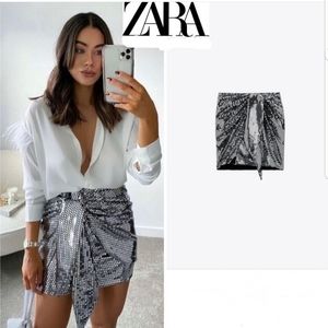 ZARA SPARKLY KNOTTED SKIRT SILVER